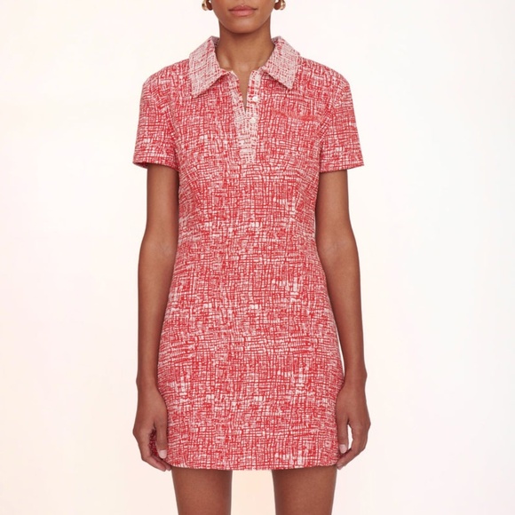 NWT STAUD Flying Mini Polo Dress in Papaya Crosshatch Size 0 - Picture 1 of 14